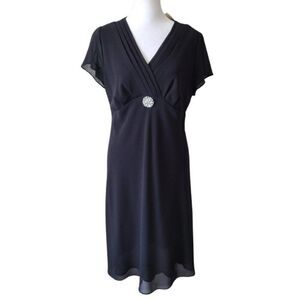 NWT Coldwater Creek LBD Chiffon Black Dress Rhinestone Diamond Brooch 6 Petite